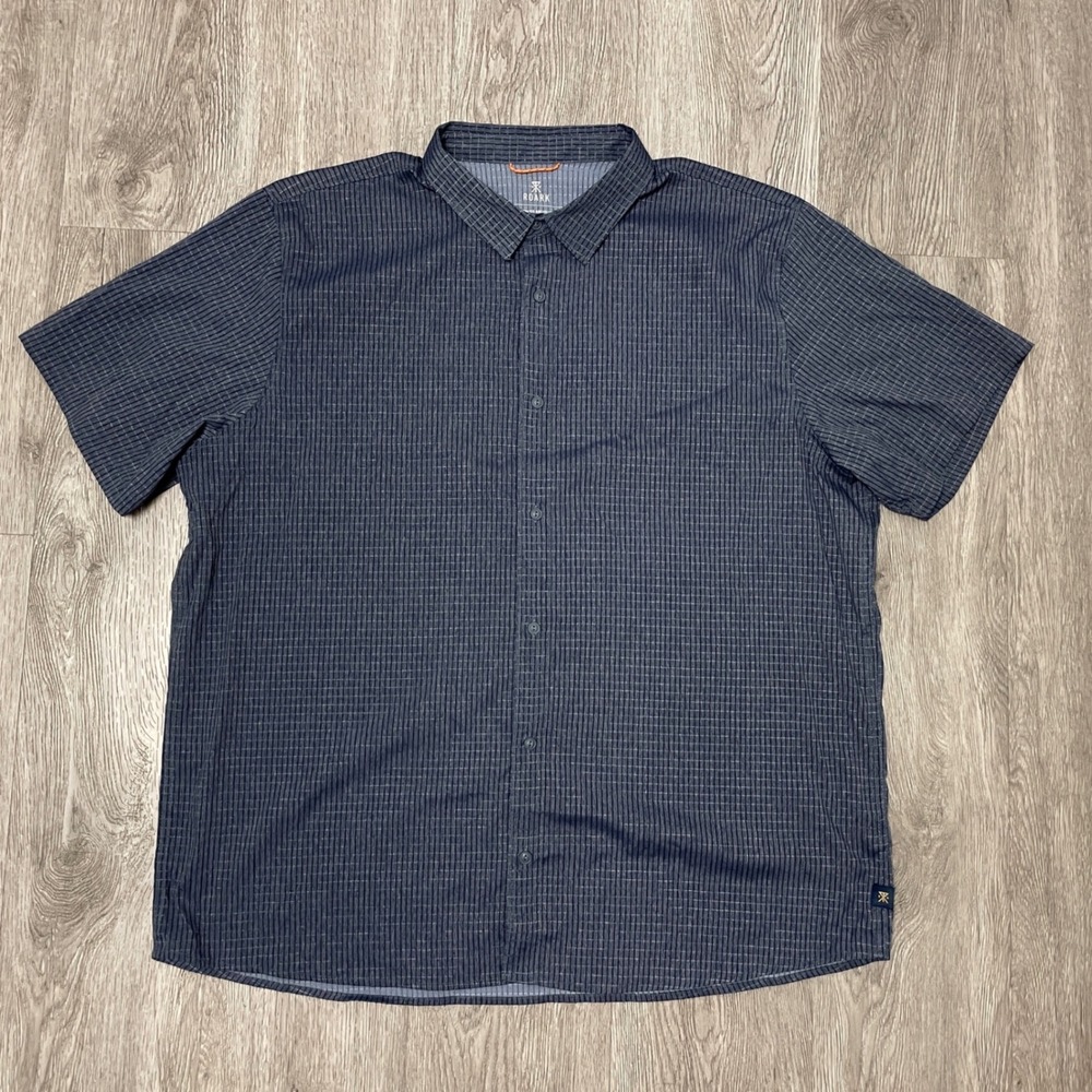 Roark Shirt Mens XXL Gray Bless Up Micro Grid Perforated Stretch Short Sleeve